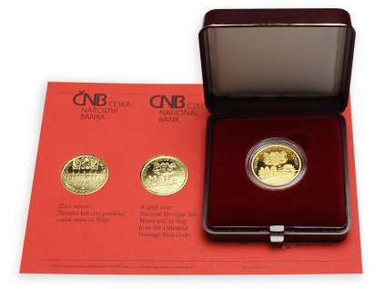 Zlatá mince 2500 Kč Vodní mlýn ve Slupi 2007-proof