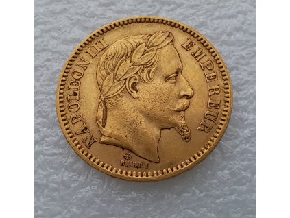 Zlatá mince francouzský 20 frank-Napoleon III.vavřín-akce