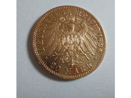 zlatá pruská 20 marka Wilhelm II. 1896