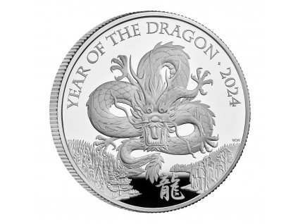 Stříbrná mince 5 Oz proof-Rok draka 2024-lunární série UK