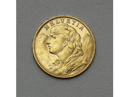 švýcarský zlatý Vrenelli-20 franků 1914