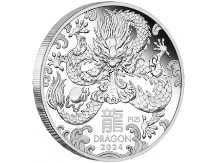 Stříbrná mince rok draka 2024-1 Oz proof-lunární série III.