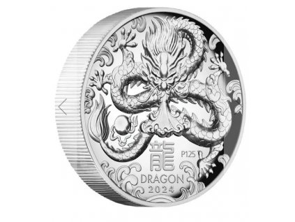 Stříbrná mince rok draka 2024-1 Oz proof-lunární série III.-vysoký reliéf