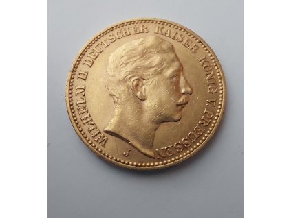 zlatá pruská 20 marka Wilhelm II. 1912 J