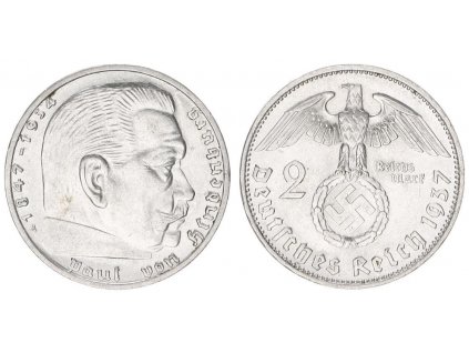 Stříbrná říšská 2 marka-1937-A-Paul von Hindenburg