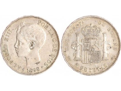Stříbrná 5 peseta Alfonso XIII. -1898