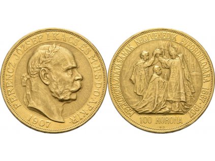 Zlatá stokoruna Františka Josefa I. 1907-korunovační