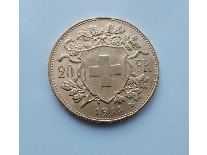 švýcarský zlatý Vrenelli-20 franků 1911