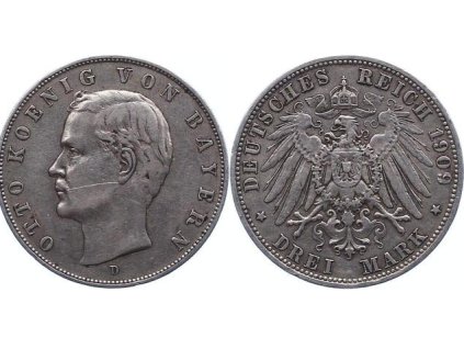 Stříbrná 3 marka-Král Otto-1909