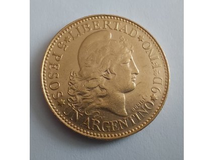 Zlatá mince 5 pesos Argentina 1882-akce