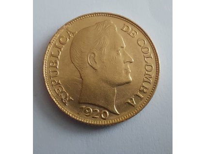 Zlatá mince 5 pesos Kolumbie 1920-akce