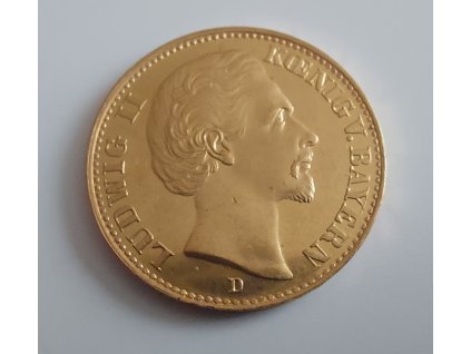 Zlatá dvacetimarka Ludwig II. 1873 D