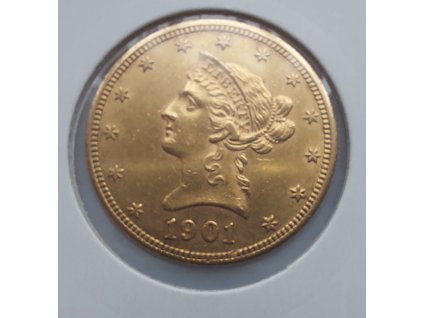 Zlatá mince americký liberty Eagle 10 USD ročník 1901