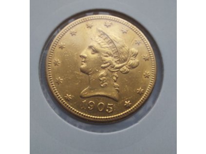 Zlatá mince americký liberty Eagle 10 USD ročník 1905