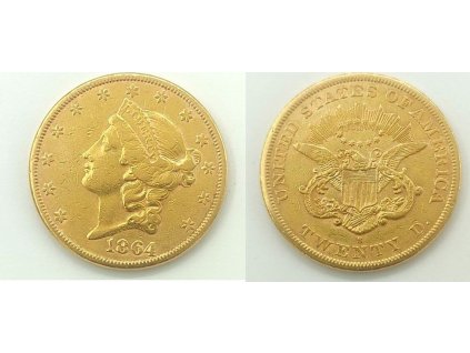zlatá mince americký double Eagle Liberty-1864-20 USD