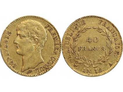 Zlatý francouzský čtyřicetifrank Napoleon konsul 1812