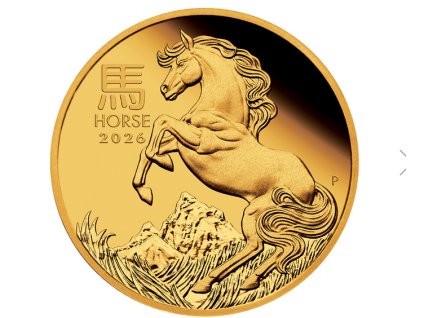 zlatá mince Rok koně 2026-1/10 Oz proof-lunární série III.