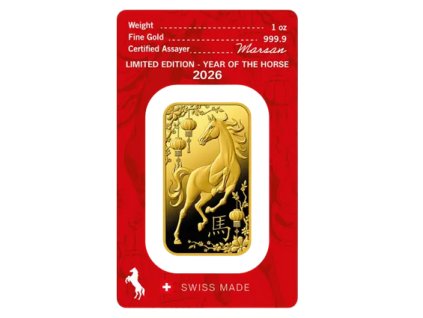 zlatá cihla Argor Heraeus-Lunární rok koně 1 Oz- 2026