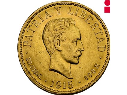 Zlatá mince 20 pesos-Kuba 1915 José Martí