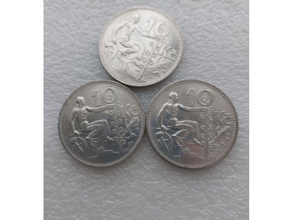 Stříbrná 10 koruna 1930- 1932-Československá republika-3 mince