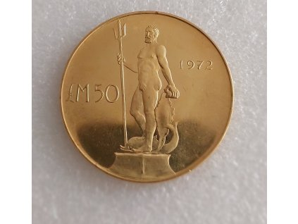 Zlatá mince 50 lir socha Neptuna 1972-Malta
