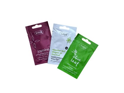 sada pleťových masek 3ks  jasmínové máslo 50+, okurka máta, olivové listy (3x7ml)