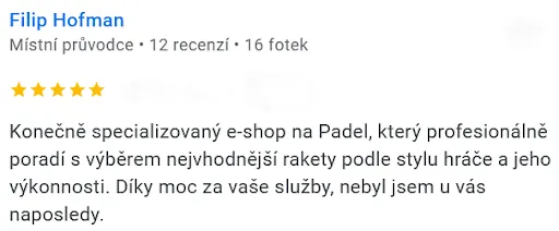 Google recenze – Filip Hofman: „Konečně specializovaný e-shop na Padel…“