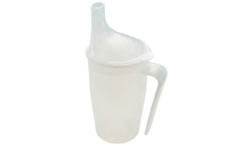 Hrnek s rukojetí a se dvěma víčky pro jedení a pití, dlouhý náústek, 250 ml
