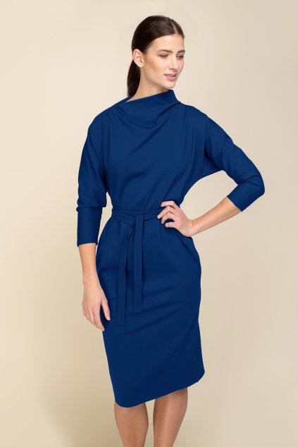 ZIK ÚPLETOVÉ ŠATY S ASYMETRICKÝM STOJAČIKOM tmavomodrá