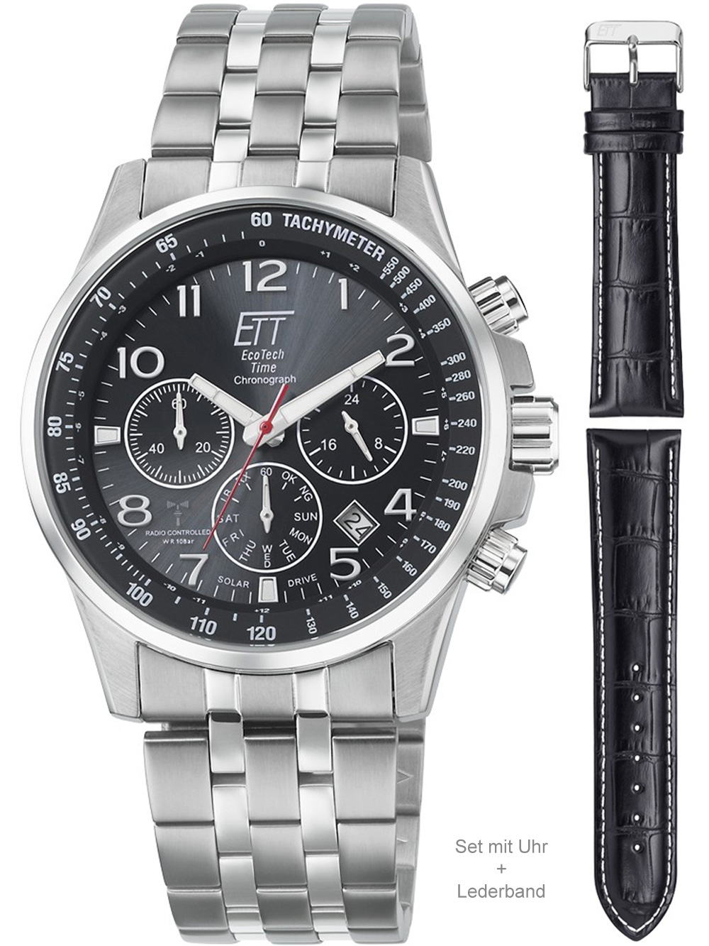 ETT Eco Tech Time EGS-11610-22MS Professional Solar Radio Controlled Chrono 43mm