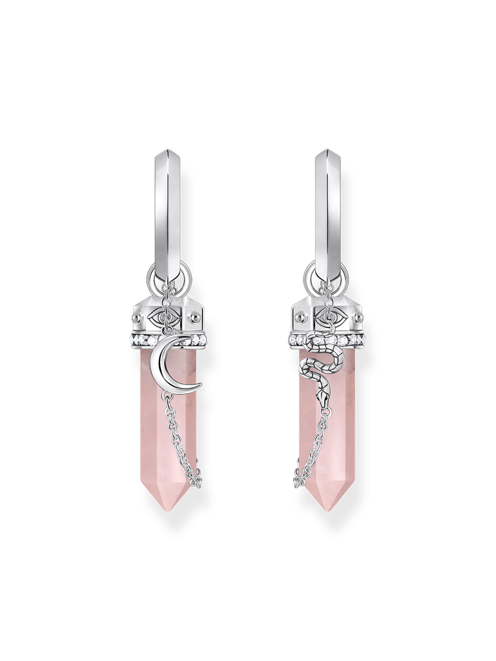 Thomas Sabo CR722-643-9 Silver hoop earrings with pink crystal pendant & symbols