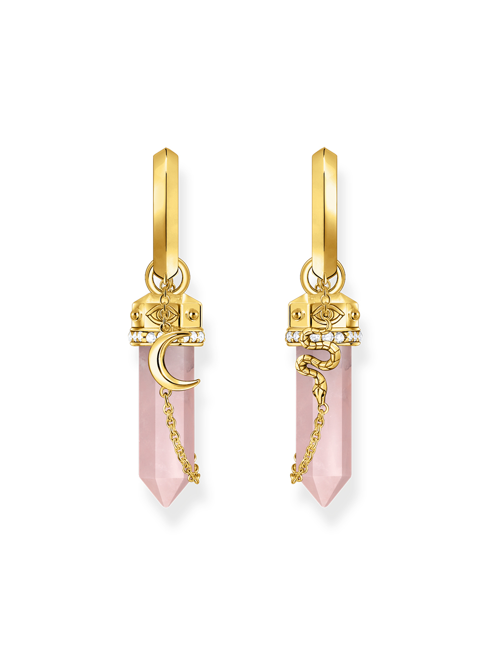 Thomas Sabo CR722-414-9 Gold Hoop Earrings with pink crystal pendant & symbols
