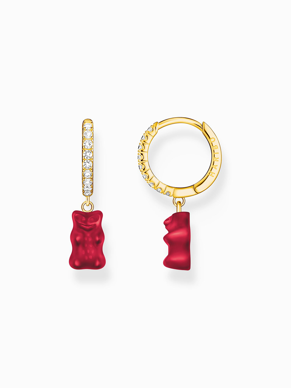 Thomas Sabo CR726-414-10 Gold single hoop earrings with red Goldbears
