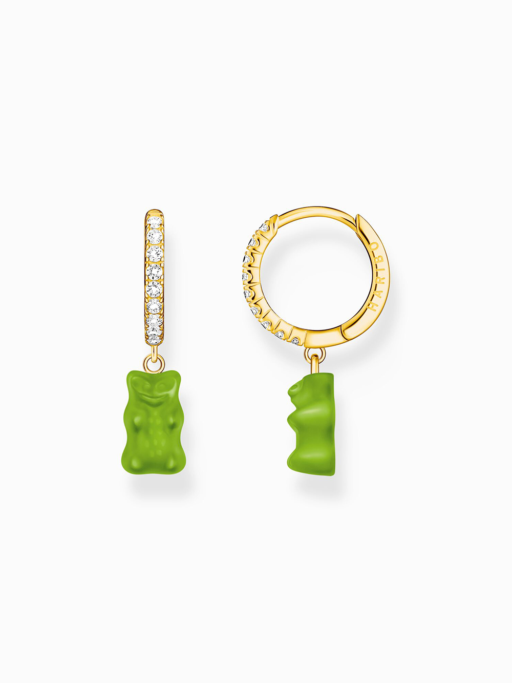 Thomas Sabo CR726-414-6 Gold single hoop earrings with green Goldbears