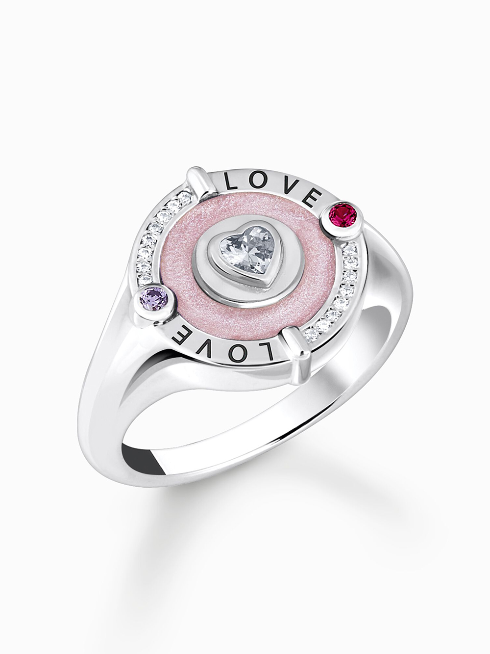 Thomas Sabo TR2447-390-9-54 Silver signet prstýnek with heart and stones