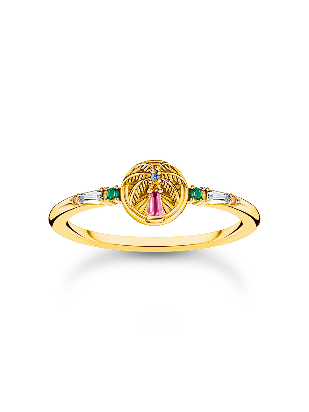 Thomas Sabo TR2457-488-7-56 Gold-plated prstýnek with palm tree and coloured stones