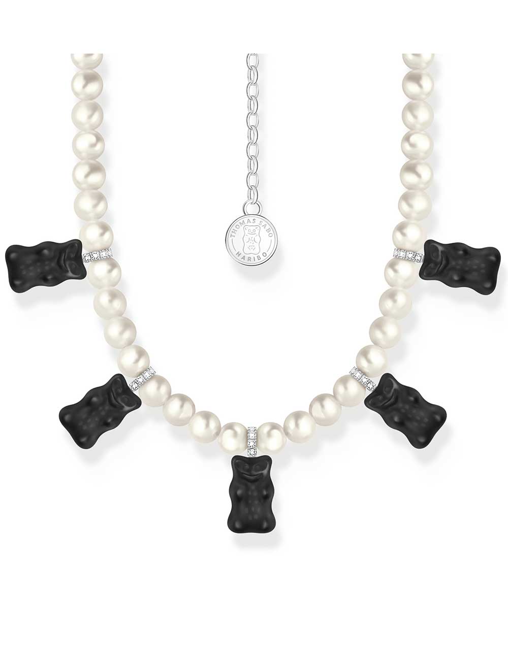 Thomas Sabo KE2208-052-11-L50V Silver Pearl necklace With 5 Black Gold Bears
