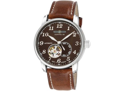 zeppelin 7666 4 graf zeppelin lz127 automatic open heart brown mens watch 1