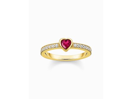 Thomas Sabo TR2448-995-10-56 Gold-plated solitaire prstýnek with red stone + zirconia
