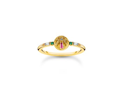 Thomas Sabo TR2457-488-7-54 Gold-plated prstýnek with palm tree and coloured stones