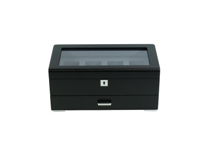 Rothenschild RS-3421-4-BL-CHA box na hodinky a šperky černý s šedým sametem + šuplík