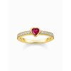 Thomas Sabo TR2448-995-10-56 Gold-plated solitaire prstýnek with red stone + zirconia