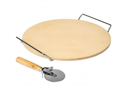 Pizza kameň s nožom a rukoväťou vyrobený z cordieritu 33 cm