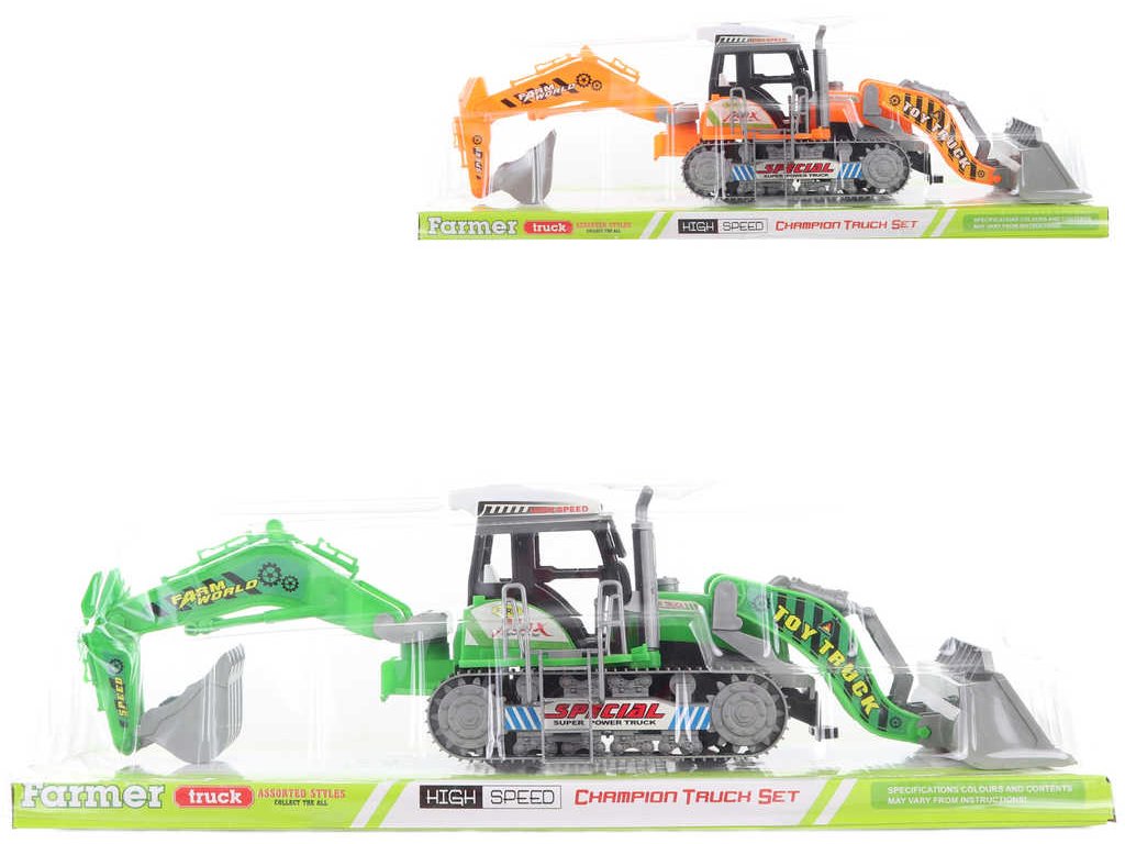 Traktor 43cm bagr stavební pásový se 2 lžícemi 2 barvy blister plast