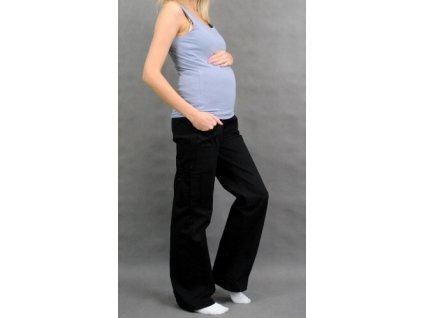 Těhotenské kalhoty s pružným, vysokým pásem  černé 23
