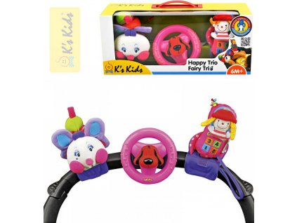 K´S KIDS Tři veselé hračky na přichycení suchým zipem pastelové barvy