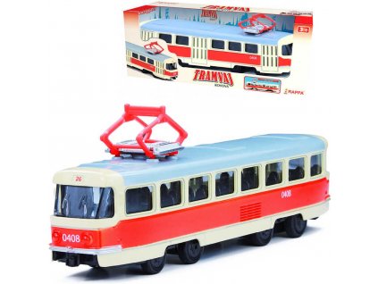 Tramvaj česká 16cm kovový retro model na zpětný nátah v krabici