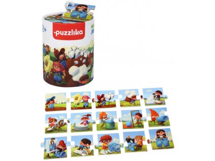 PUZZLIKA Baby dějové puzzle skládačka Výroba džínů velké dílky set 15ks