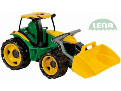 LENA Traktor plastový se lžící zeleno - žlutý 62 cm na písek