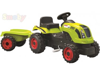 SMOBY Baby traktor dětský šlapací CLAAS zelený s vlečkou a klaksonem plast